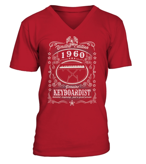 Vintage 1960 Keyboardist Birthday Gift Keyboard V-Neck T-shirt