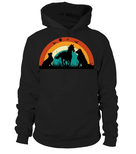 Cat Dog Horse Sunset Colorful Graphic Hoodie Unisex