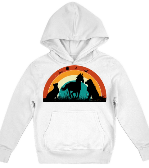 Cat Dog Horse Sunset Colorful Graphic Kids Hoodie