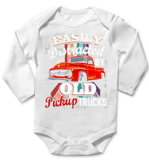 Easily Distracted By Old Pickup Trucks Easily Dist Long Sleeve Baby One-Piece