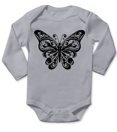 Elegant Vintage Butterfly Tattoo Style Long Sleeve Baby One-Piece