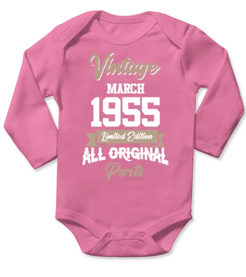 March 1955 Vintage Birthday Present Long Sleeve Baby One-Piece