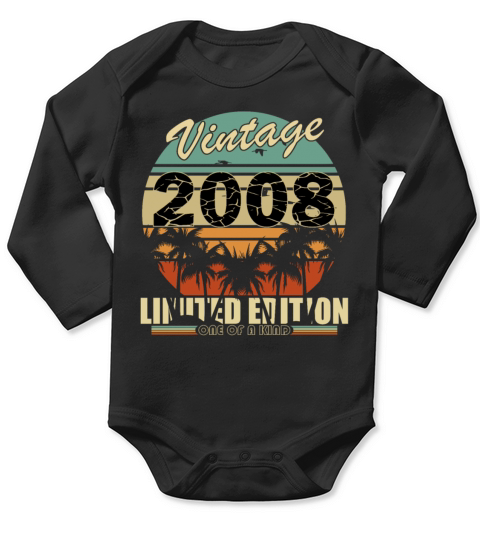 Vintage 2008 Birthday Long Sleeve Baby One-Piece