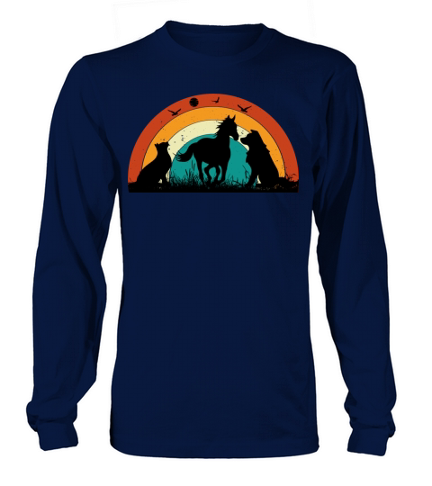 Cat Dog Horse Sunset Colorful Graphic Long sleeved Unisex