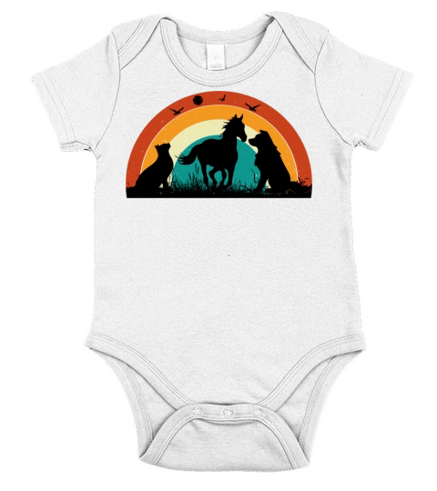 Cat Dog Horse Sunset Colorful Graphic Short Sleeve Baby One-Piece