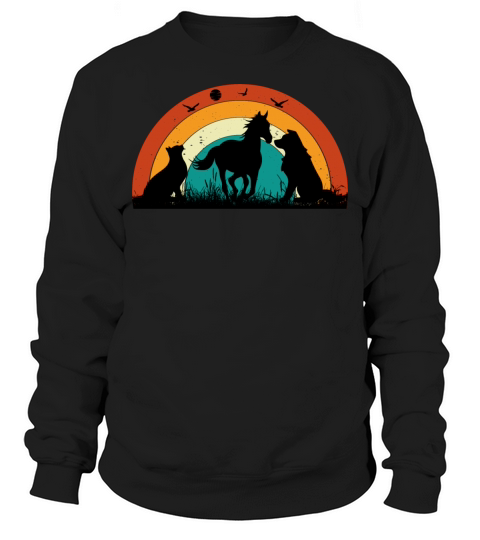 Cat Dog Horse Sunset Colorful Graphic Sweatshirt Unisex