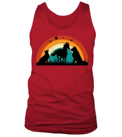 Cat Dog Horse Sunset Colorful Graphic Tank Top Unisex