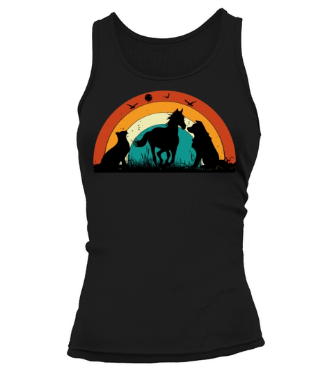 Cat Dog Horse Sunset Colorful Graphic Tank top Woman