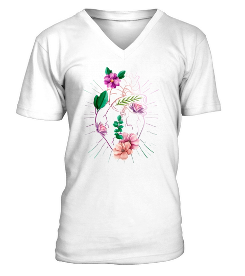 Anatomical Heart And Flowers V-Neck T-shirt