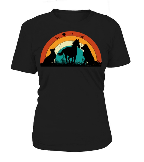 Cat Dog Horse Sunset Colorful Graphic Women's T-Shirt