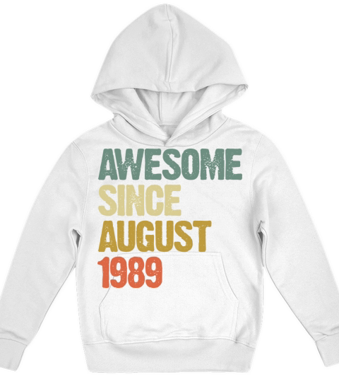 Retro Vintage Awesome Since August 1989 Gift Kids Hoodie