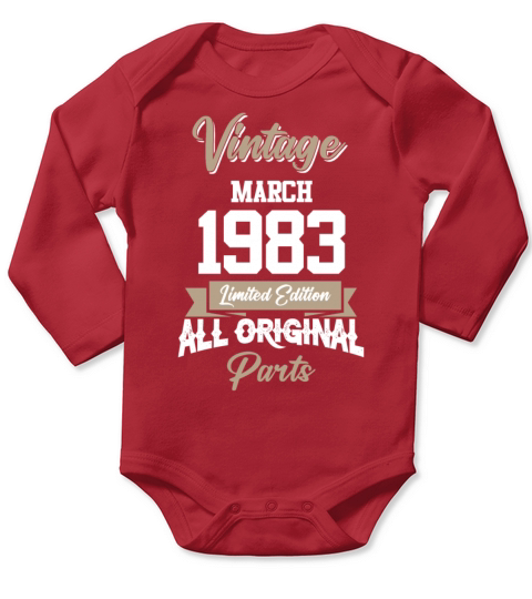 March 1983 Vintage Birthday Present Long Sleeve Baby One-Piece