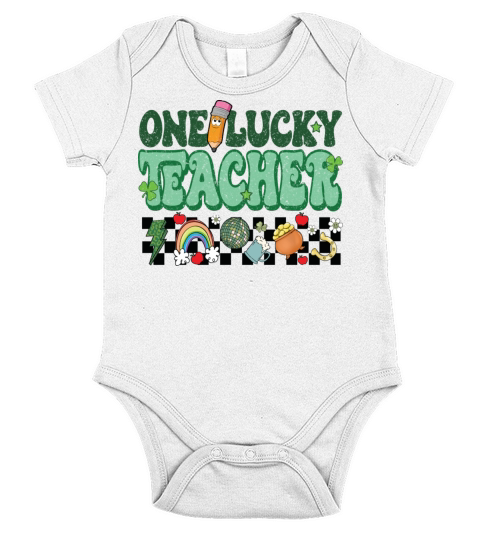 Lucky Teacher Saint Paddys St Patricks Day Vintage Short Sleeve Baby One-Piece