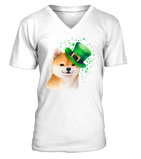 Cute Shiba Inu Dog Saint Patricks Day V-Neck T-shirt