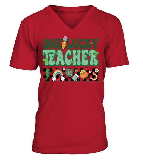 Lucky Teacher Saint Paddys St Patricks Day Vintage V-Neck T-shirt