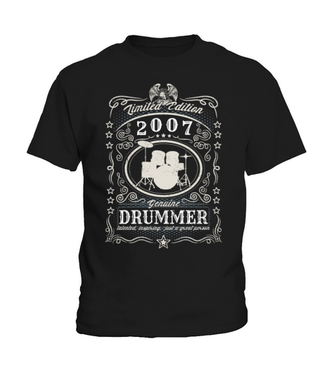 Vintage 2007 Drummer Birthday Gift Percussionist Kids T-Shirt