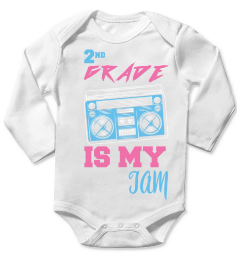 2nd Grade Is My Jam Vintage 80s Boombox Teacher Long Sleeve Baby One-Piece