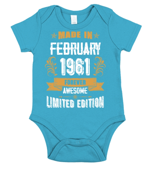 February 1961 Vintage Birthday Present Short Sleeve Baby One-Piece