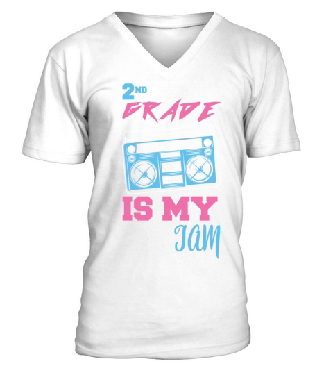 2nd Grade Is My Jam Vintage 80s Boombox Teacher V-Neck T-shirt