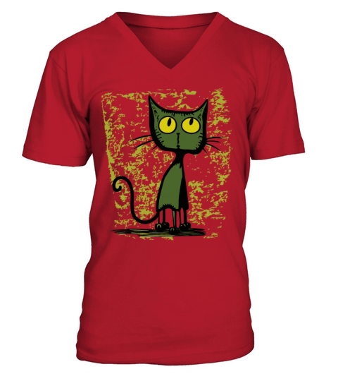 curious interested vintage cartoon cat V-Neck T-shirt