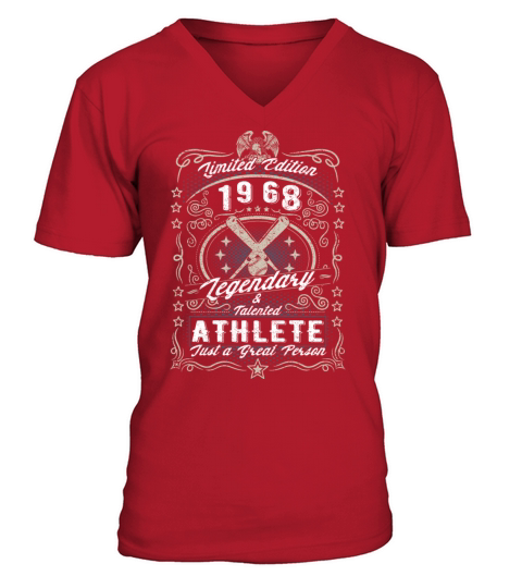 Vintage 1968 Baseball Birthday Gift Sport Hobby V-Neck T-shirt