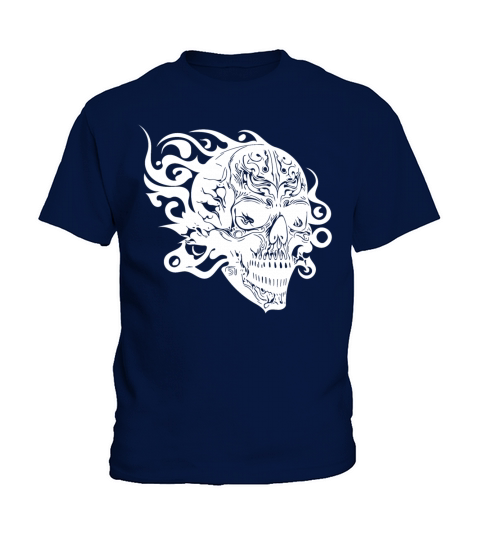 Vintage Fiery Grinning Tattoo Skull Kids T-Shirt