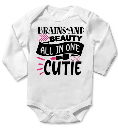 Brains And Beauty All In One Cutie Makeup Quote Long Sleeve Baby One-Piece