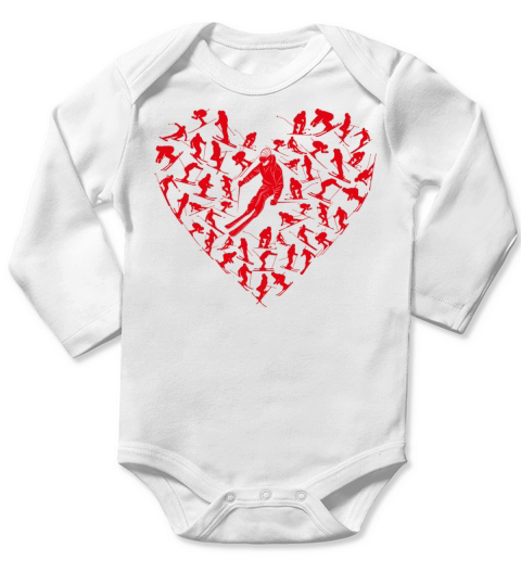 Heart Full Ski Winter Sport Lovers Valentine Gift Long Sleeve Baby One-Piece