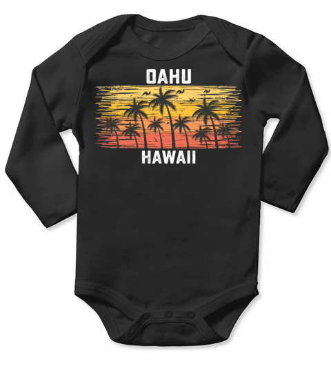Oahu Hawaii Summer Retro VIntage Vacation Long Sleeve Baby One-Piece