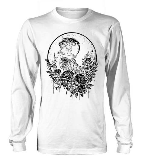Astronaut In A Vintage Flower Bed With Moonlight Long sleeved Unisex