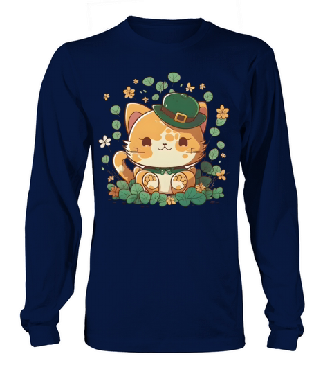 Kawaii Orange Cat Funny Shamrock St Patricks Day Long sleeved Unisex