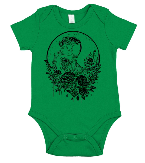Astronaut In A Vintage Flower Bed With Moonlight Short Sleeve Baby One-Piece