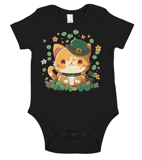 Kawaii Orange Cat Funny Shamrock St Patricks Day Short Sleeve Baby One-Piece