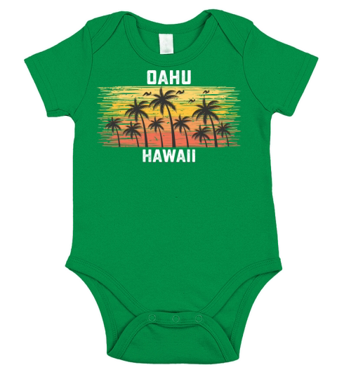 Oahu Hawaii Summer Retro VIntage Vacation Short Sleeve Baby One-Piece