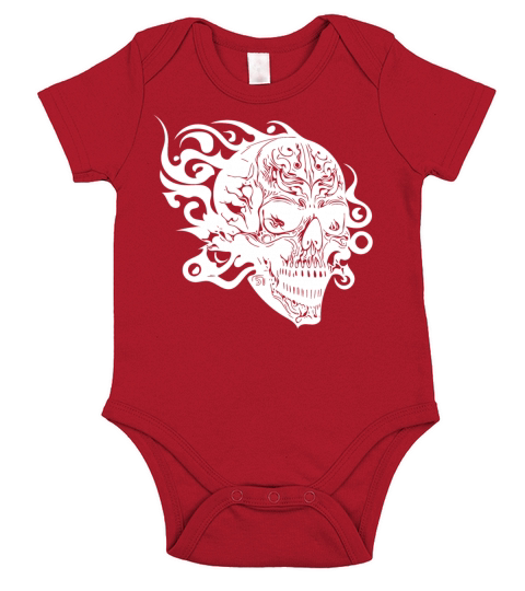 Vintage Fiery Grinning Tattoo Skull Short Sleeve Baby One-Piece