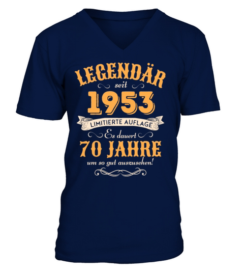 70th Birthday Vintage 1953 V-Neck T-shirt