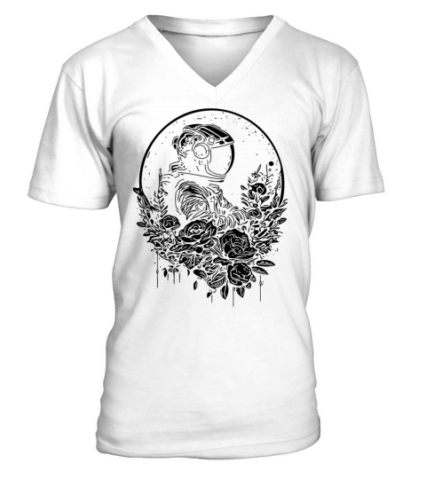 Astronaut In A Vintage Flower Bed With Moonlight V-Neck T-shirt