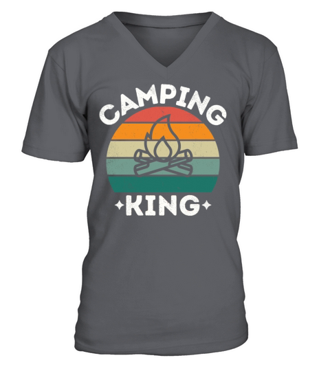 Camping king vintage retro colorful white V-Neck T-shirt