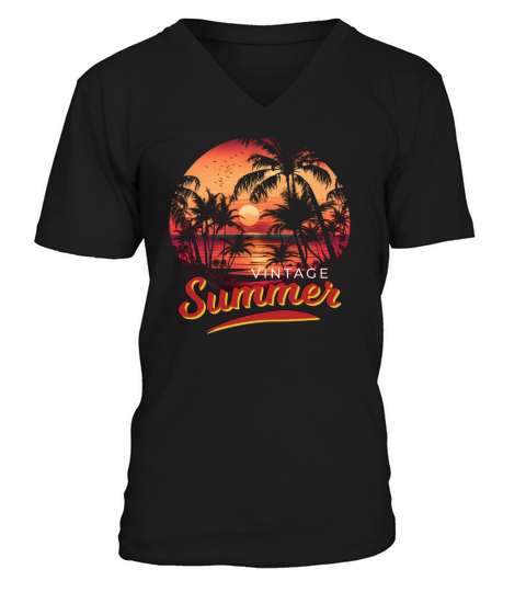 Retro Vintage Summer Sunset Beach V-Neck T-shirt