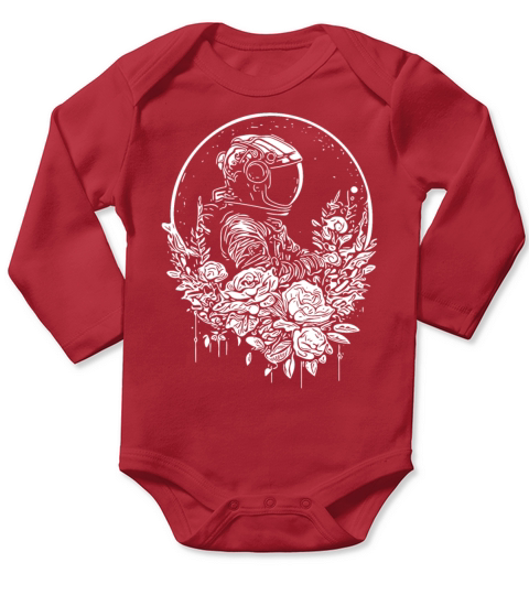 Astronaut In A Vintage Flower Bed With Moonlight Long Sleeve Baby One-Piece