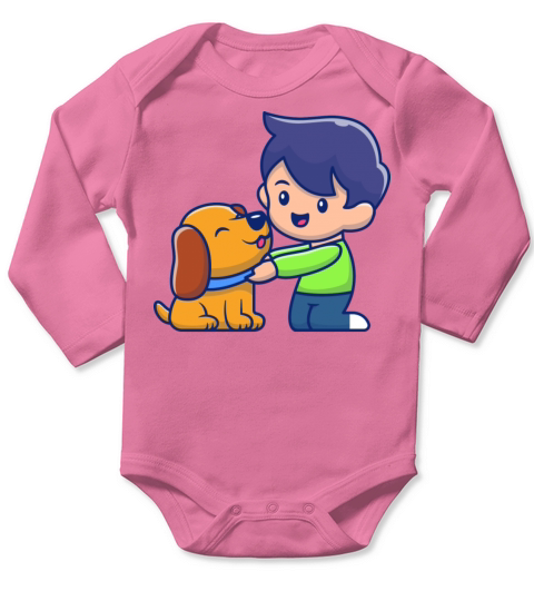 Cute boy with dog vintage Long Sleeve Baby One-Piece