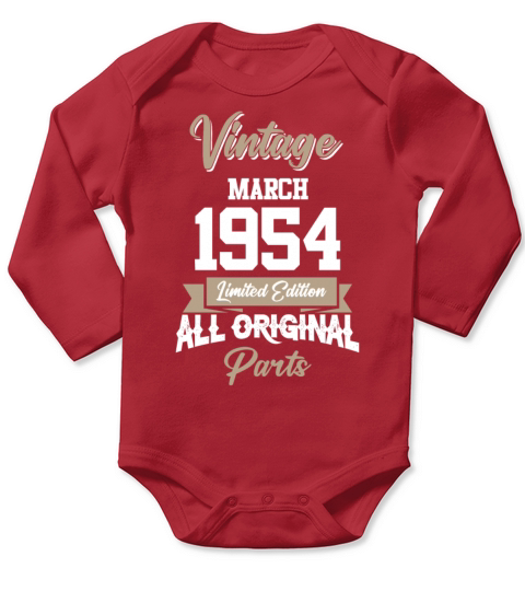 March 1954 Vintage Birthday Present Long Sleeve Baby One-Piece