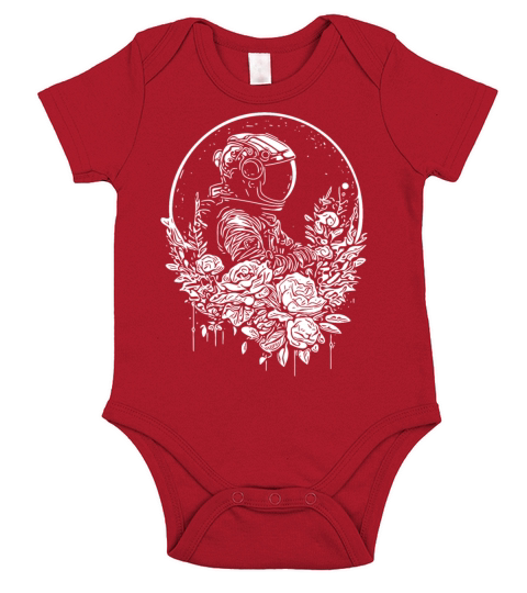 Astronaut In A Vintage Flower Bed With Moonlight Short Sleeve Baby One-Piece