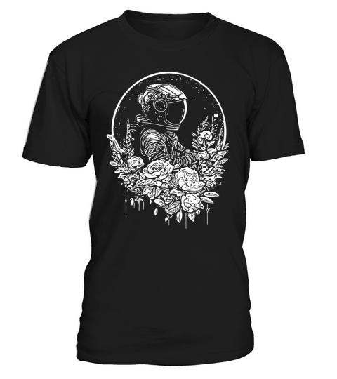 Astronaut In A Vintage Flower Bed With Moonlight T-Shirt Unisex