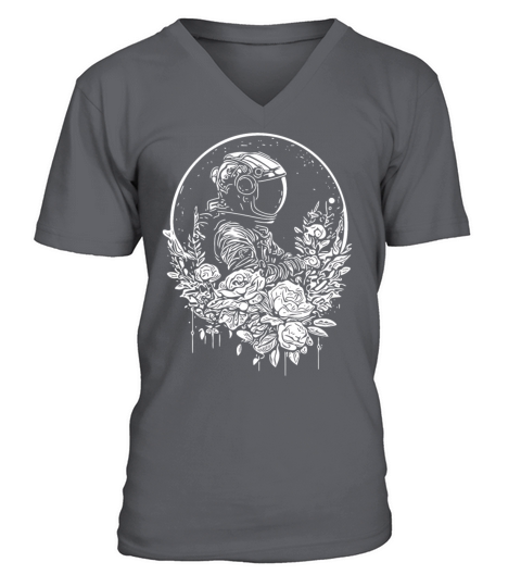 Astronaut In A Vintage Flower Bed With Moonlight V-Neck T-shirt