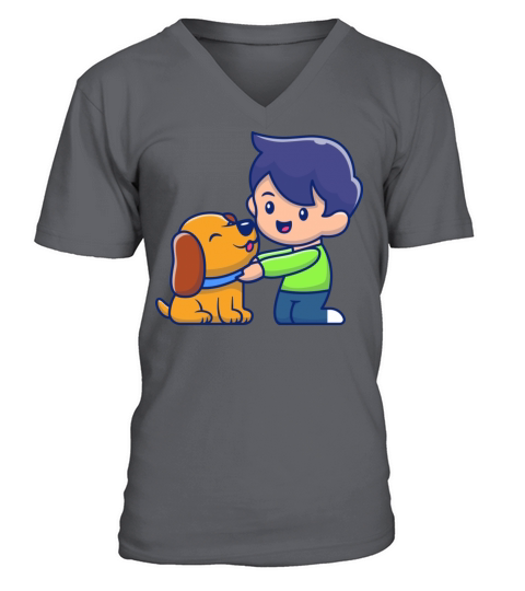 Cute boy with dog vintage V-Neck T-shirt