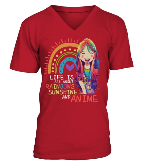Cute Life is All About Rainbows Sunshine And Anime V-Neck T-shirt