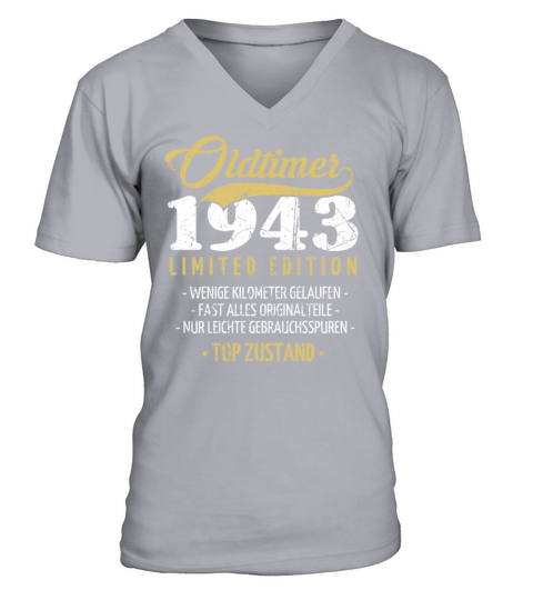 80th Birthday Vintage 1943 V-Neck T-shirt