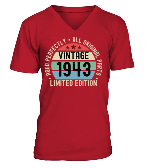 80th Birthday Vintage 1943 V-Neck T-shirt