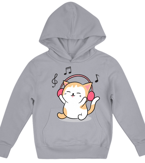 Cute Cat Listening To Music Kids Hoodie